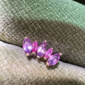 Amethyst & Pink Sapphire 14k yellow gold flat back piercing jewelry stud